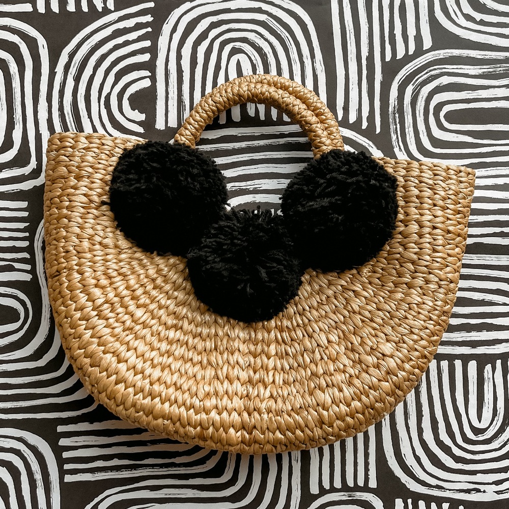 BNWT JADEtribe Mini Basket Bag with Black Poms